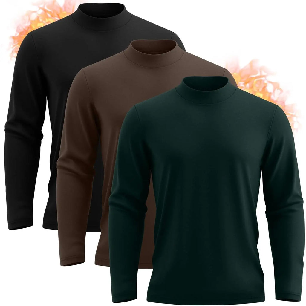 Neer 3 Pack Mens Big and Tall Shirts Long Sleeve Mock Neck Thermal T-Shirt Thick Basic Pullover Tops Casual Sweatshirt