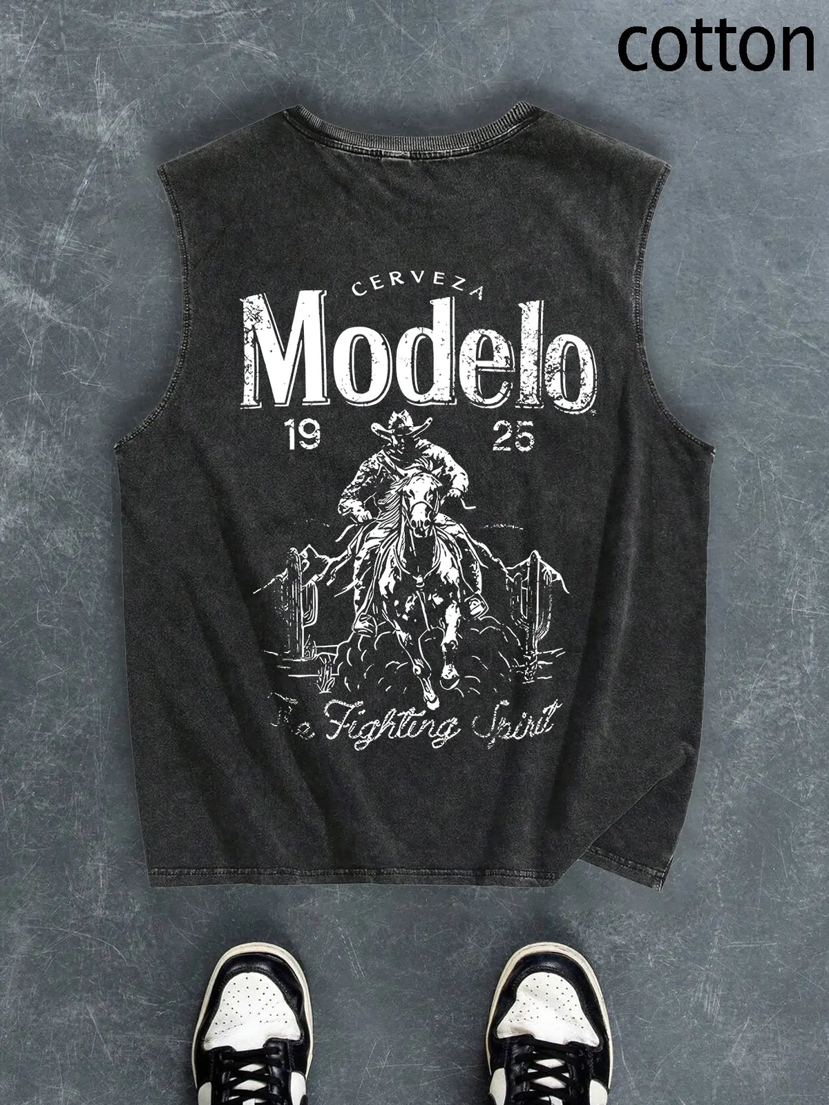 Men's Regular Fit Cartoon Cowboy & Letter Print Tank Top, Casual Comfy Breathable Sleeveless Top for Summer, Fashion Men's Clothes for Daily Wear, Socks