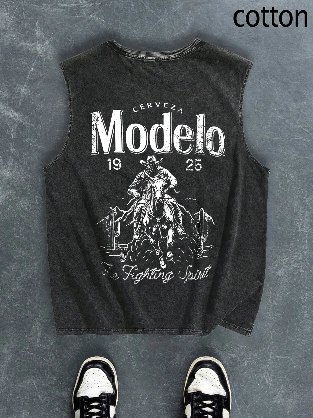 Men's Regular Fit Cartoon Cowboy & Letter Print Tank Top, Casual Comfy Breathable Sleeveless Top for Summer, Fashion Men's Clothes for Daily Wear, Socks