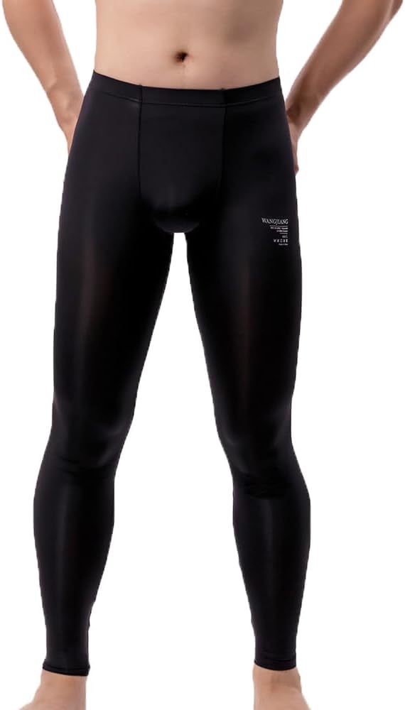 Men's Ice Silk Sheer Leggings Pants Underwear Bottoms Low Rise Elastic Trousers Long Johns