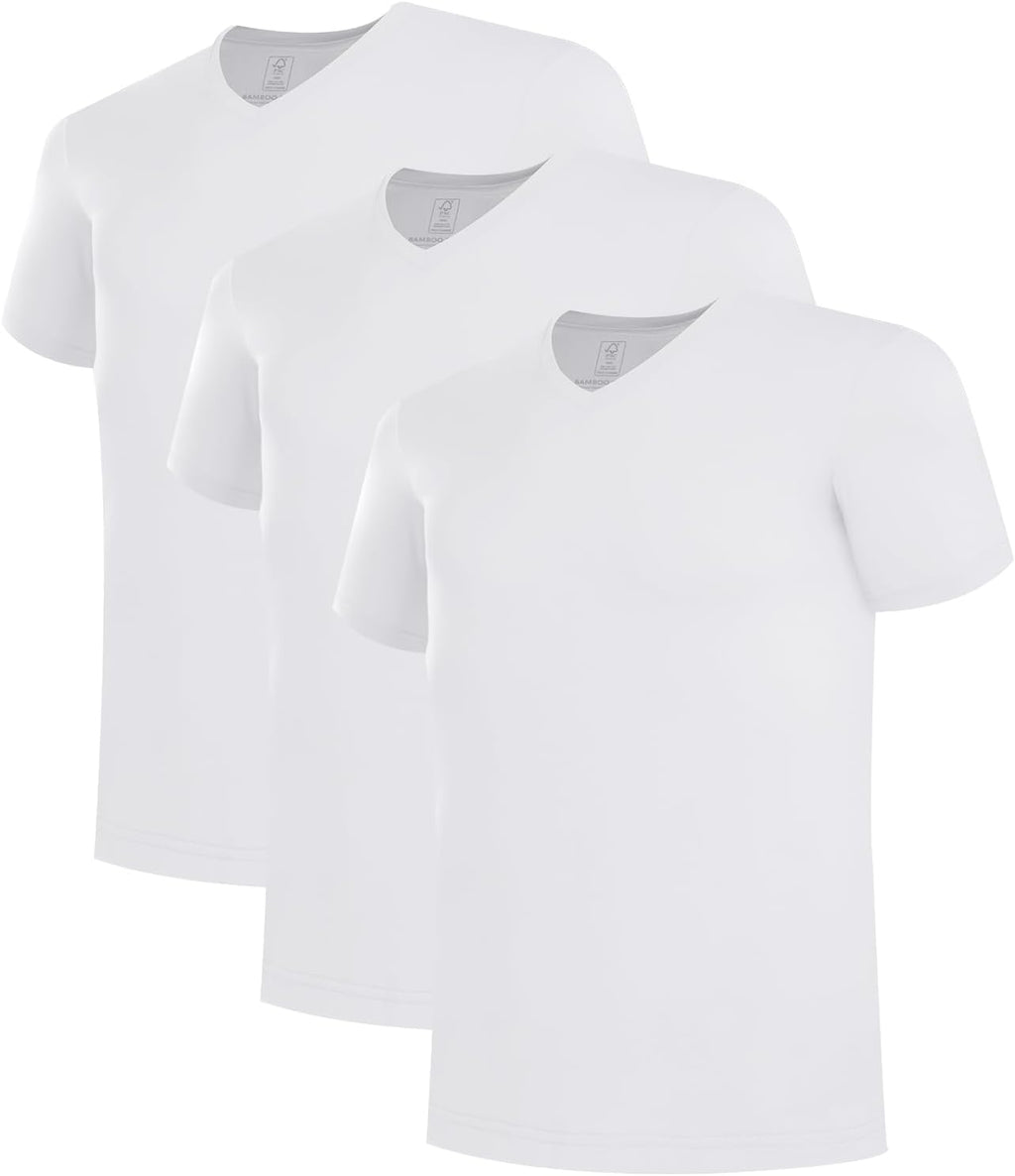 BAMBOO COOL Men's V Neck Undershirts 3 Pack Soft Breathable Slim Fit Tees