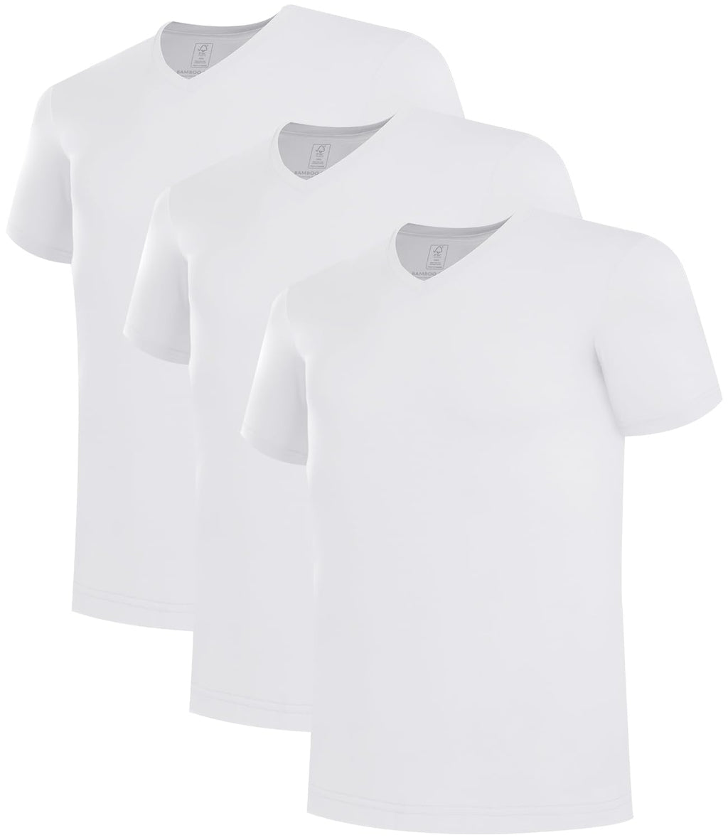 BAMBOO COOL Men's V Neck Undershirts 3 Pack Soft Breathable Slim Fit Tees