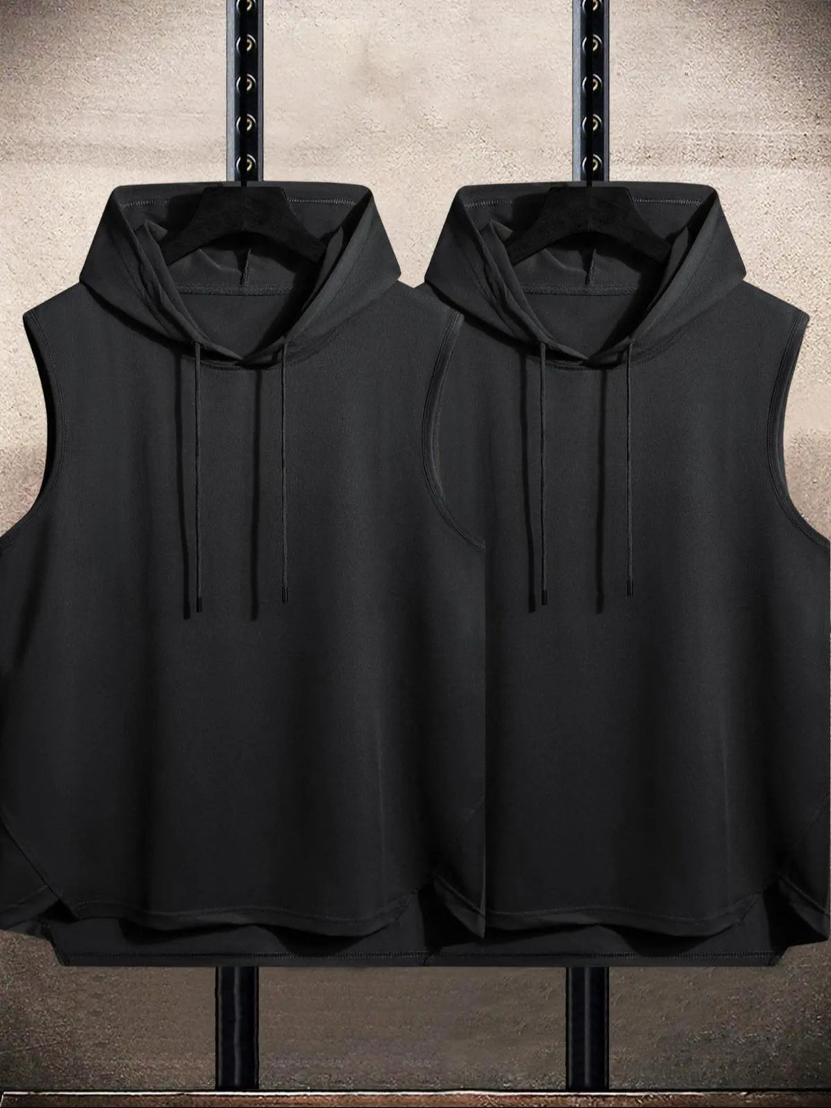 Men's Plain Drawstring High Low Hem Hooded Tank Top, Sleeveless Shirt, Regular Fit Casual Sleeveless Vest, Going Out Top, National Day Clothing, Sleeveless Clothes