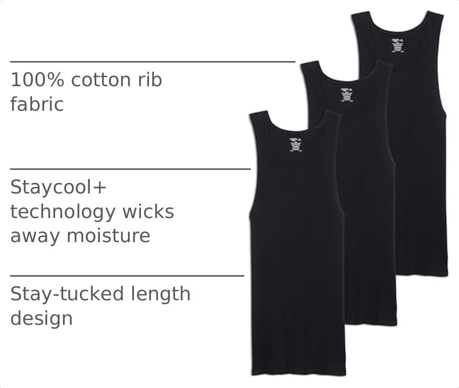 Jockey Men's Undershirt 100% Cotton Tall Man A-Shirt Tank - 3 Pack