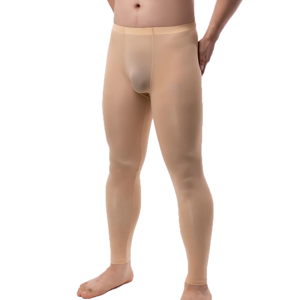 Men's Ice Silk Sheer Leggings Pants Underwear Bottoms Low Rise Elastic Trousers Long Johns