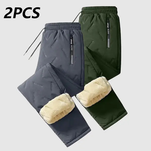 Men's Plain Fleece-Lined Protective Thermals Pants - Thick Plush, Multi-Layer Solid Design, 1 Piece, Zippered Pockets, Regular Fit, Easy Movement, Casual Look, Winter Outdoor Hiking Snow Trousers, Protective Thermals Men's Pants