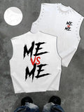 Men's Casual Sleeveless T-Shirt, Comfortable Me Vs Me Graphic Streetwear Tank Top, Trendy Design Top, Menswear, Round Neck, Streetwear Graphic Print