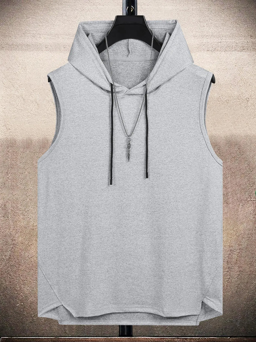 Men's Plain Drawstring High Low Hem Hooded Tank Top, Sleeveless Shirt, Regular Fit Casual Sleeveless Vest, Going Out Top, National Day Clothing, Sleeveless Clothes