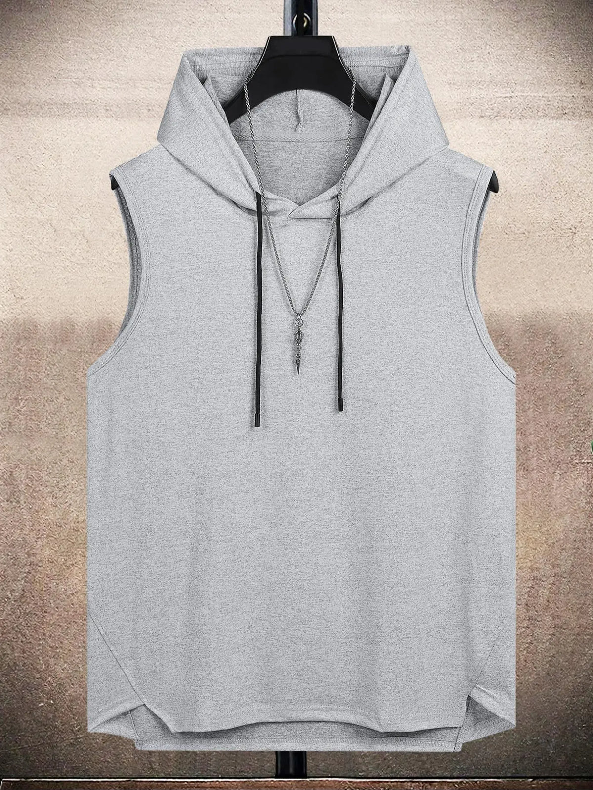 Men's Plain Drawstring High Low Hem Hooded Tank Top, Sleeveless Shirt, Regular Fit Casual Sleeveless Vest, Going Out Top, National Day Clothing, Sleeveless Clothes
