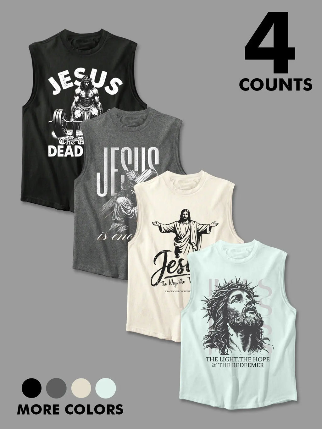 Men's Jesus Print Graphic Sleeveless Tank Top, Athletic Undershirt, Regular Fit Casual Gym Clothing Round Neck Top for Daily Wear, Men's Clothes for All Seasons, Socks