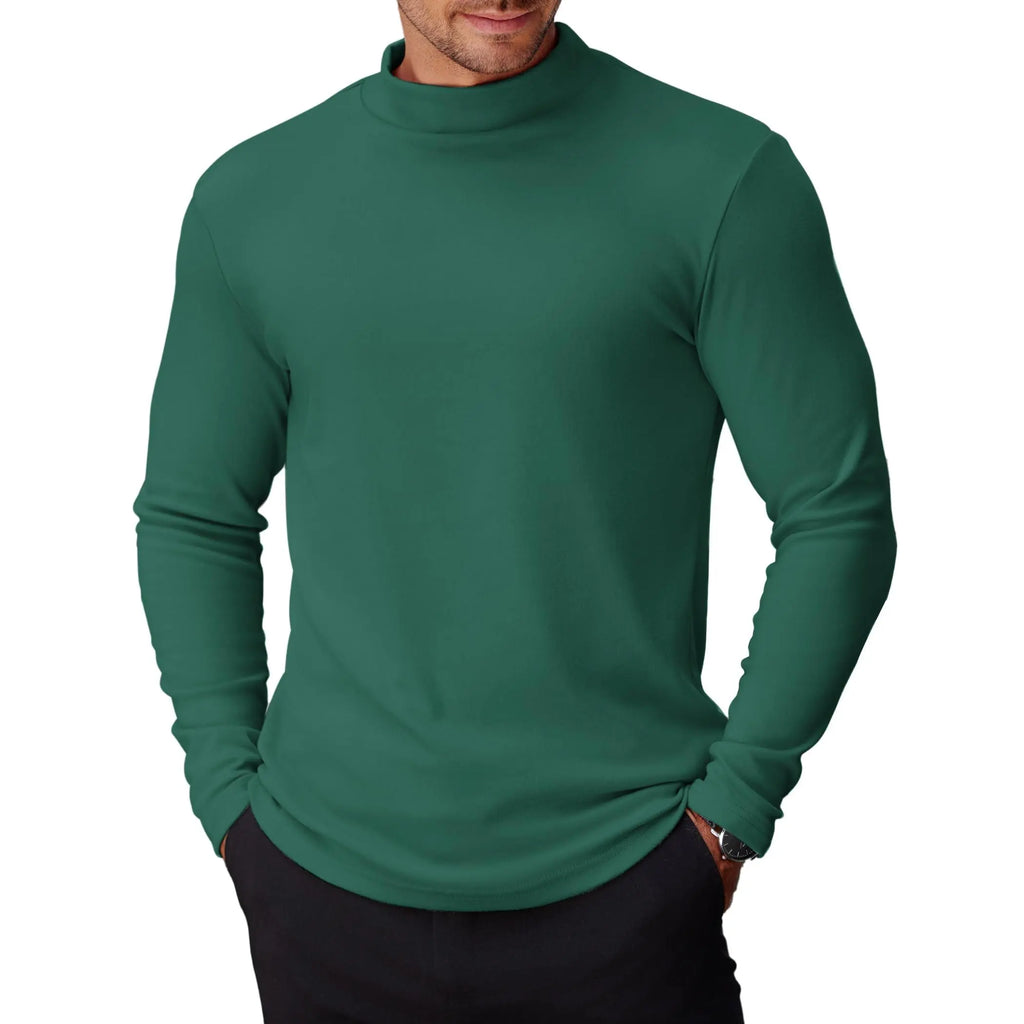 COOFANDY Men's Slim Fit Mock Turtleneck Long-Sleeve Spandex Knit Pullover Top - Basic Lightweight Thermal Undershirt with Warmth, Formal Work Wear for Pairing with Jackets, Suits, Jeans, Quality Fabric
