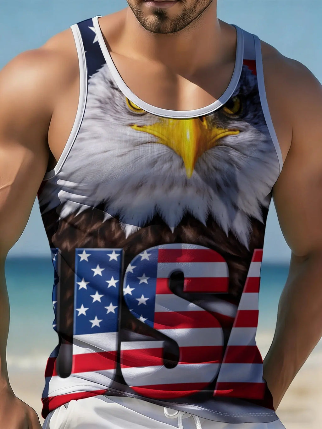 Men's Latest Style Vest, Graphic Sleeveless, American Street Fashion Print, Eagle Pattern Basketball Vest, Usa Flag Design, Breathable, Comfortable, Summer Wear