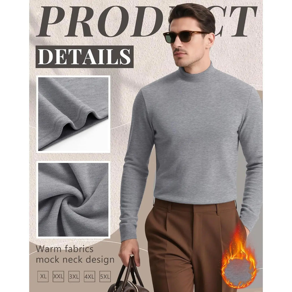 Neer 3 Pack Mens Big and Tall Shirts Long Sleeve Mock Neck Thermal T-Shirt Thick Basic Pullover Tops Casual Sweatshirt