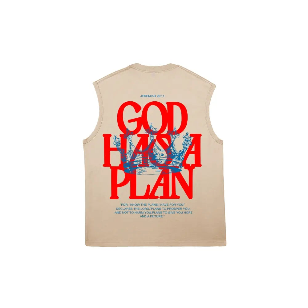 Men's Vintage Washed Loose Soft Breathable Fabric Graphic Tank Top, Christian Crown Print Unisex Oversized Cotton Vest Streetwear
