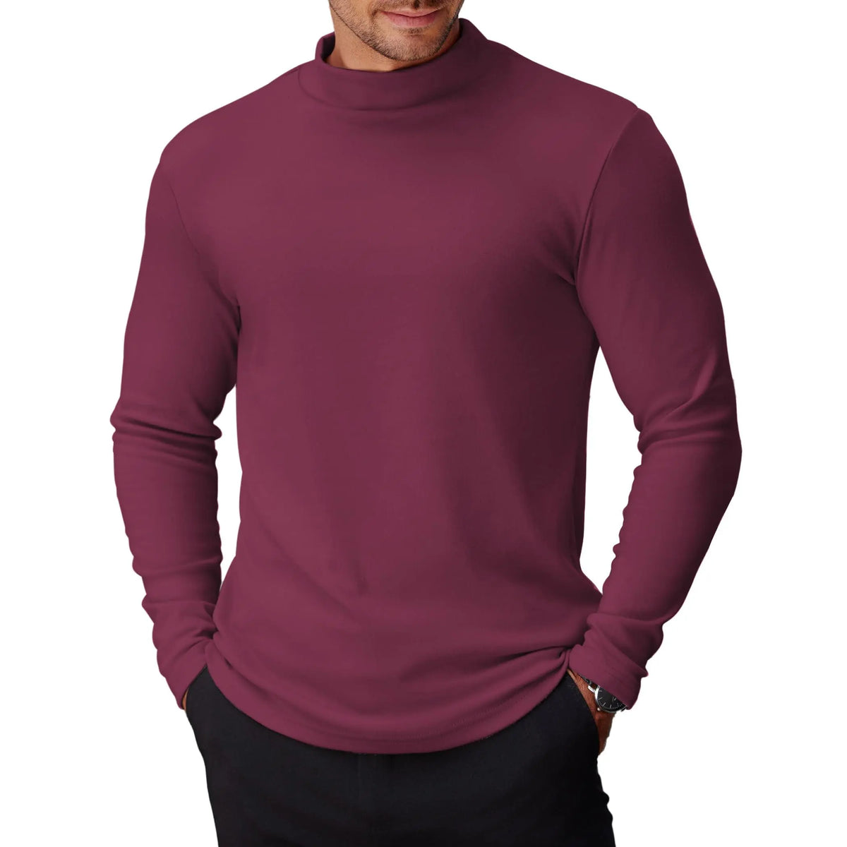 COOFANDY Men's Slim Fit Mock Turtleneck Long-Sleeve Spandex Knit Pullover Top - Basic Lightweight Thermal Undershirt with Warmth, Formal Work Wear for Pairing with Jackets, Suits, Jeans, Quality Fabric