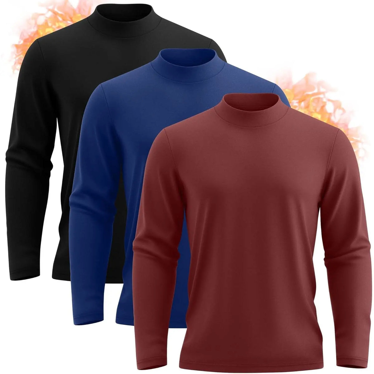 Neer 3 Pack Mens Big and Tall Shirts Long Sleeve Mock Neck Thermal T-Shirt Thick Basic Pullover Tops Casual Sweatshirt