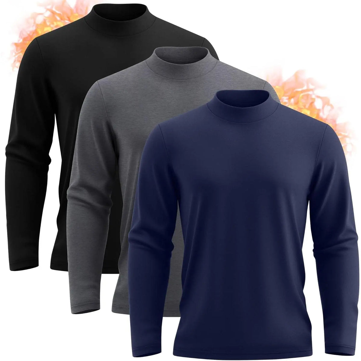 Neer 3 Pack Mens Big and Tall Shirts Long Sleeve Mock Neck Thermal T-Shirt Thick Basic Pullover Tops Casual Sweatshirt
