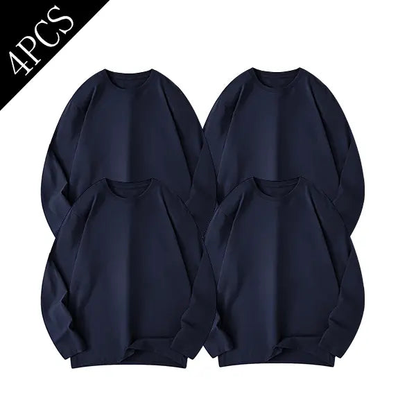 Men's Pure Cotton Soft Knit Thermal Crew Neck Long-Sleeve Shirt - Solid Plain, Warm, Casual Pull-On Pullover Top