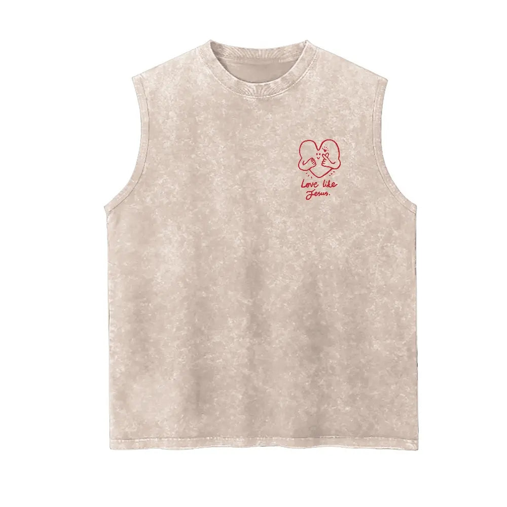 Men's 1 Corinthians 13 "Love Never Fails" Retro 90s Graphic Tank Top - High GSM Cotton, Garment Washed, Broken-In Softness, Sleeveless Vest, Textured Fade, Round Neck, Loose Fit, Distressed Drape, Retro Vibe, Modern Edge, Streetwear Use