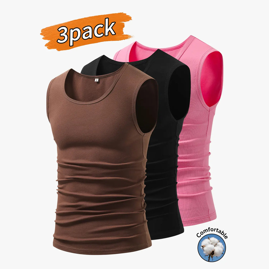 3-Pack Men’s Tank Tops, Men’s Sleeveless T-Shirts, Men’s Cotton Tank Tops Crew neck, simple design; soft, stretchy fabric that feels gentle against the skin and is breathable when worn. Suitable for everyday layering, home wear/sleeping, and workouts/runn
