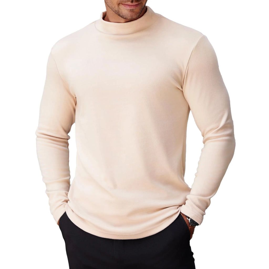 COOFANDY Men's Slim Fit Mock Turtleneck Long-Sleeve Spandex Knit Pullover Top - Basic Lightweight Thermal Undershirt with Warmth, Formal Work Wear for Pairing with Jackets, Suits, Jeans, Quality Fabric