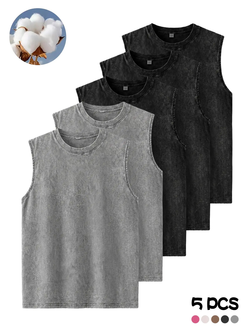 Men's Fashion Washed Pure Cotton Crew Neck Sleeveless Tank Tops, Breathable Moisture-Wicking Vest for Summer Outdoor Sports, Casual Outings