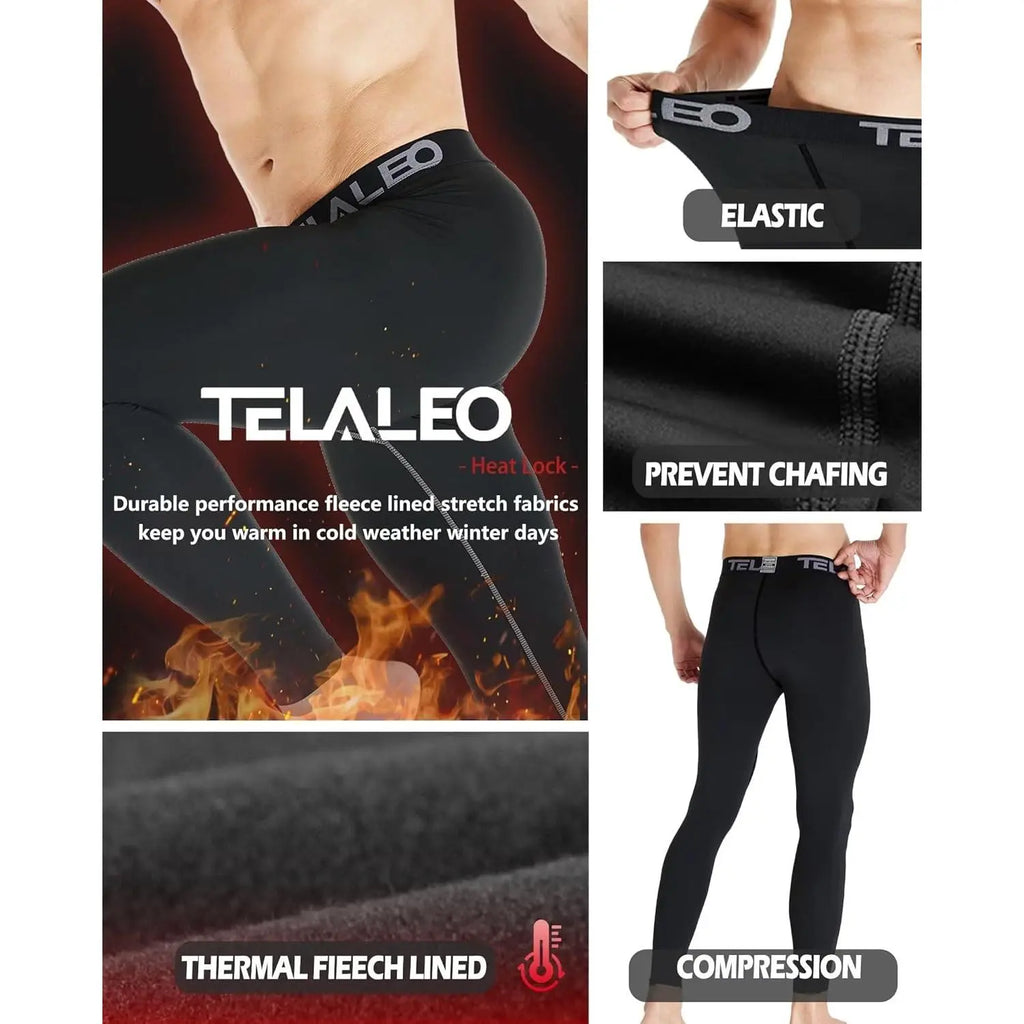 Men's Thermal Compression Pants - 4 or 5 Pack Fleece-Lined Menswear Activewear Sportswear Tights, Cold Weather Winter Baselayer Athletic Leggings