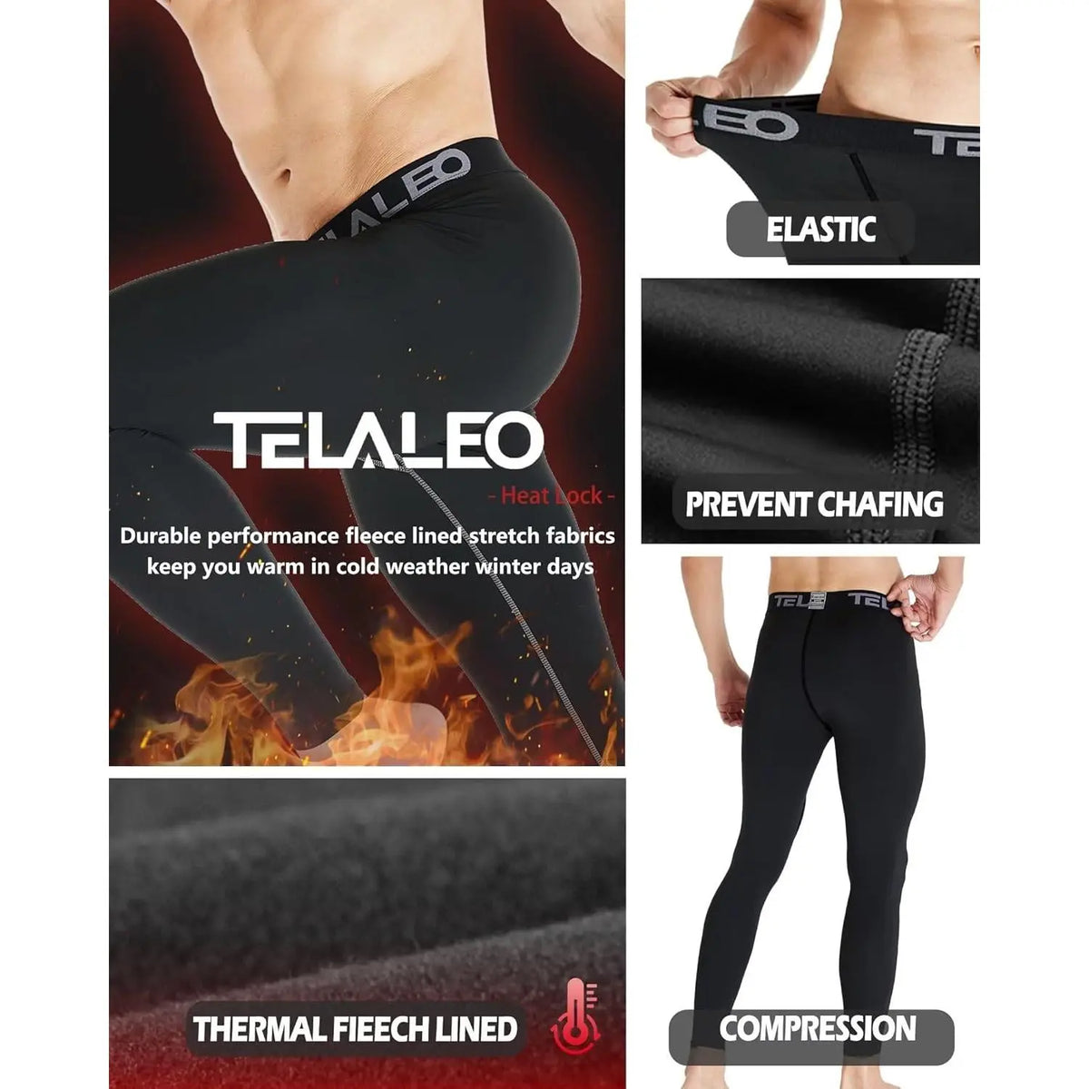 Men's Thermal Compression Pants - 4 or 5 Pack Fleece-Lined Menswear Activewear Sportswear Tights, Cold Weather Winter Baselayer Athletic Leggings