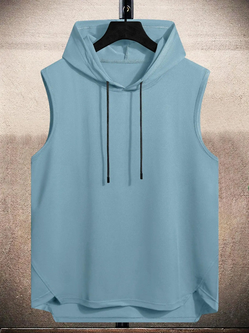 Men's Plain Drawstring High Low Hem Hooded Tank Top, Sleeveless Shirt, Regular Fit Casual Sleeveless Vest, Going Out Top, National Day Clothing, Sleeveless Clothes