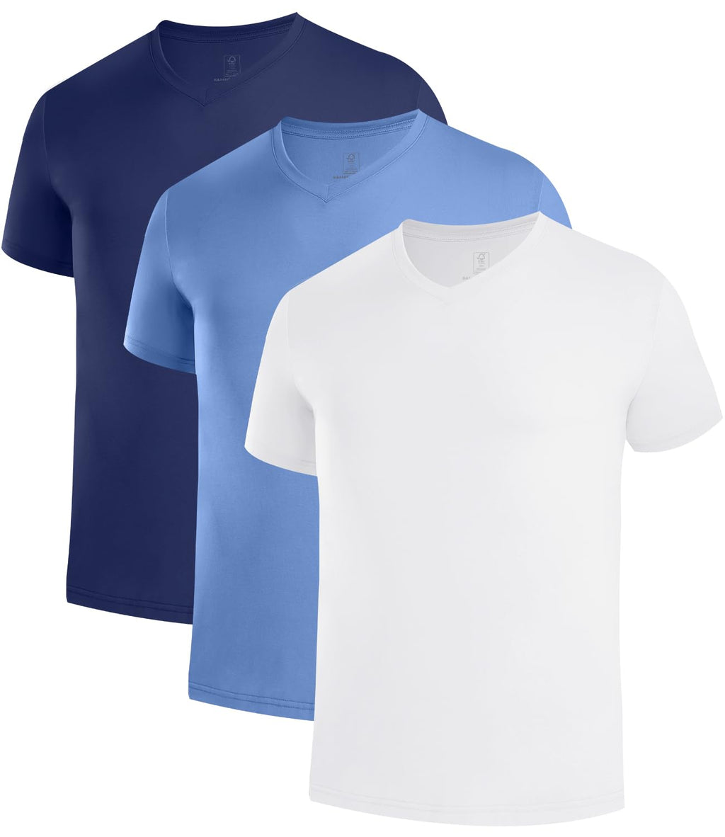 BAMBOO COOL Men's V Neck Undershirts 3 Pack Soft Breathable Slim Fit Tees