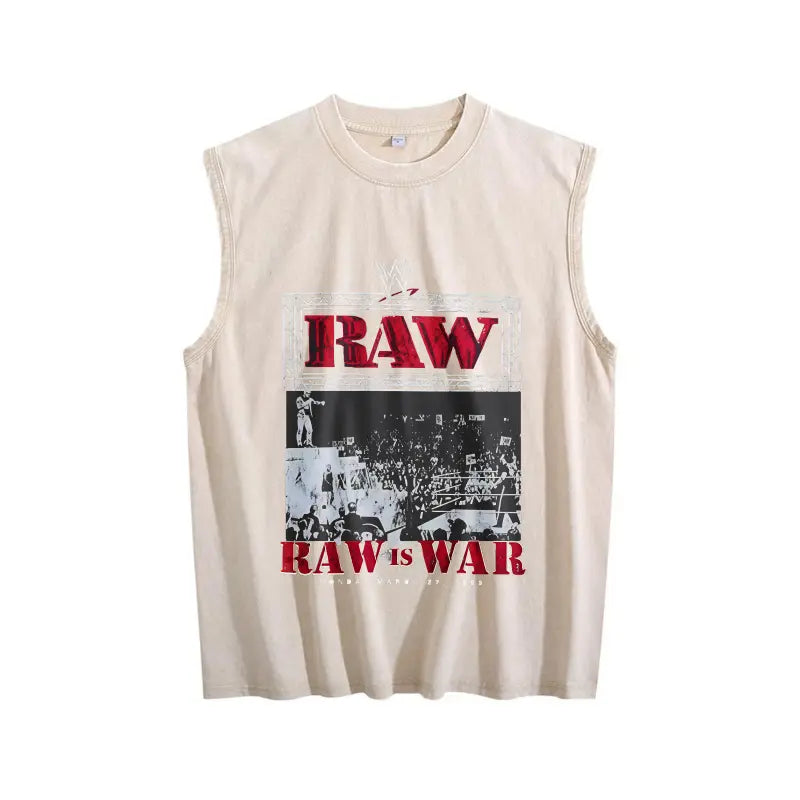 WWE 2026 RAW Legends Exclusive Limited Washed Graphic Vest Heavyweight Premium Cotton Oversized Streetwear Urban Fashion Sleeveless Crewneck Soft Comfortable Casual Summer Top Trendy Retro Apparel Daily Outfit Perfect Gift For Wrestling Fans Adult Men