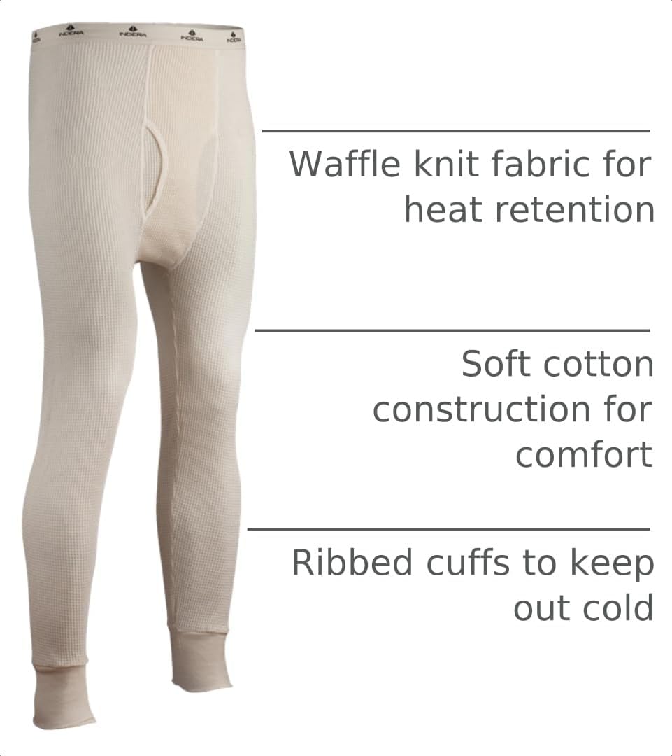 Indera Men's Heavyweight Cotton Waffle Long Johns Thermal Underwear Bottom