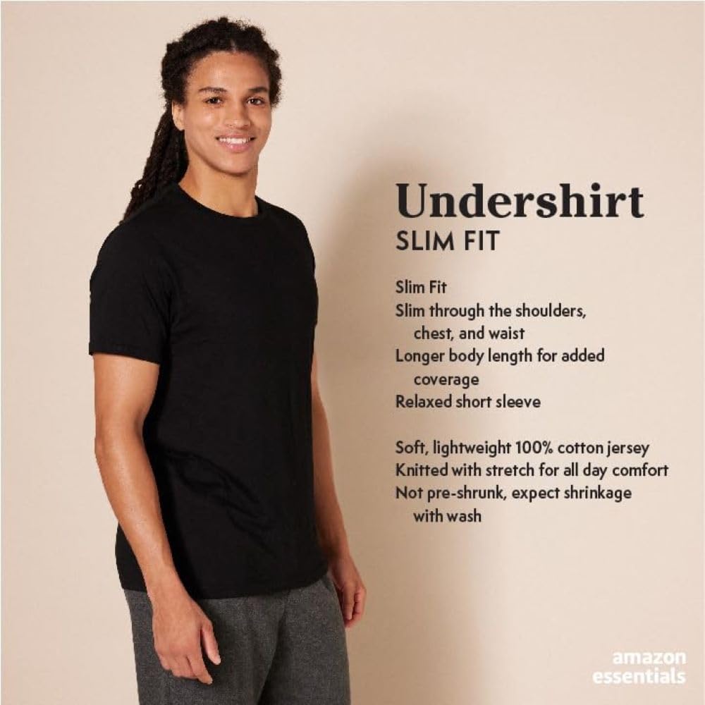 Amazon Essentials Men's Slim Fit Crewneck Undershirts, Pack of 6