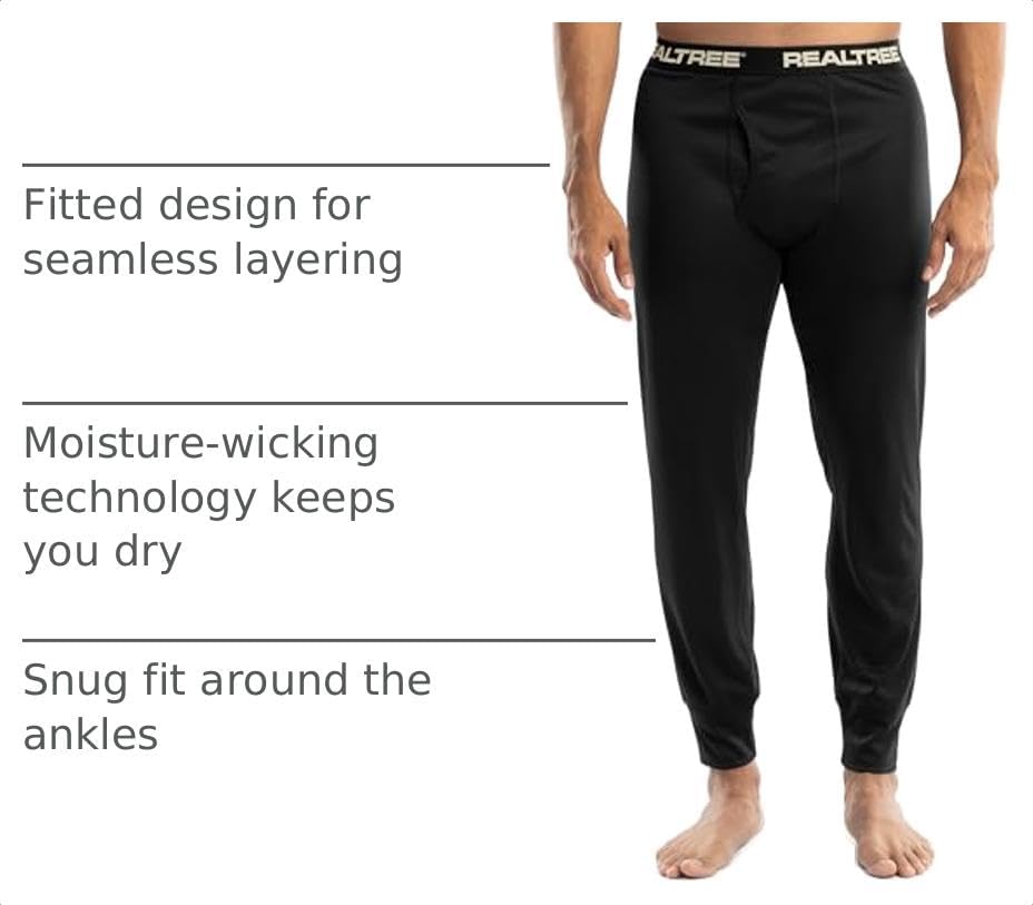Realtree Men's Polyester Performance Baselayer Thermal Underwear Long Johns Bottom