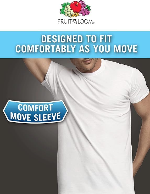 Fruit of The Loom Men's Crew Tee Undershirts, Moisture Wicking & Tag Free, Also Available in Big & Tall