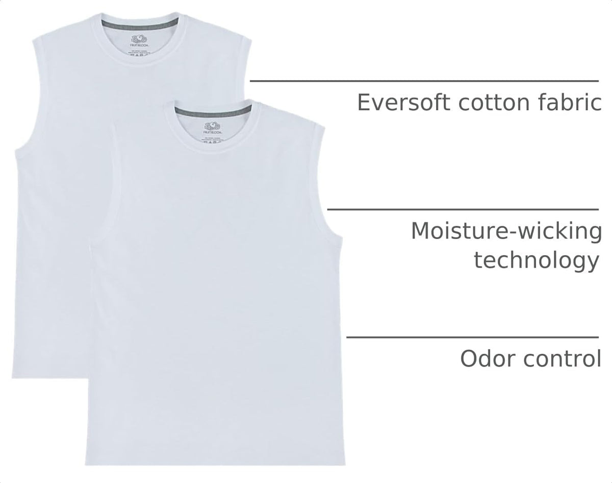 Fruit of the Loom Men's Eversoft Cotton Sleeveless T Shirts, Breathable & Moisture Wicking with Odor Control, Sizes S-4X