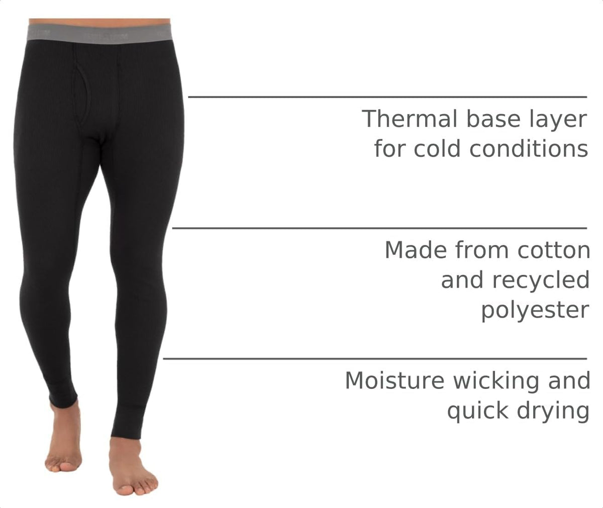 Fruit of The Loom Mens Premium Waffle Thermal Underwear Long Johns Bottom
