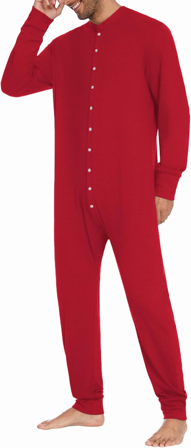 Mens Onesie Pajamas Union Suit Long Johns One Piece Thermal Underwear