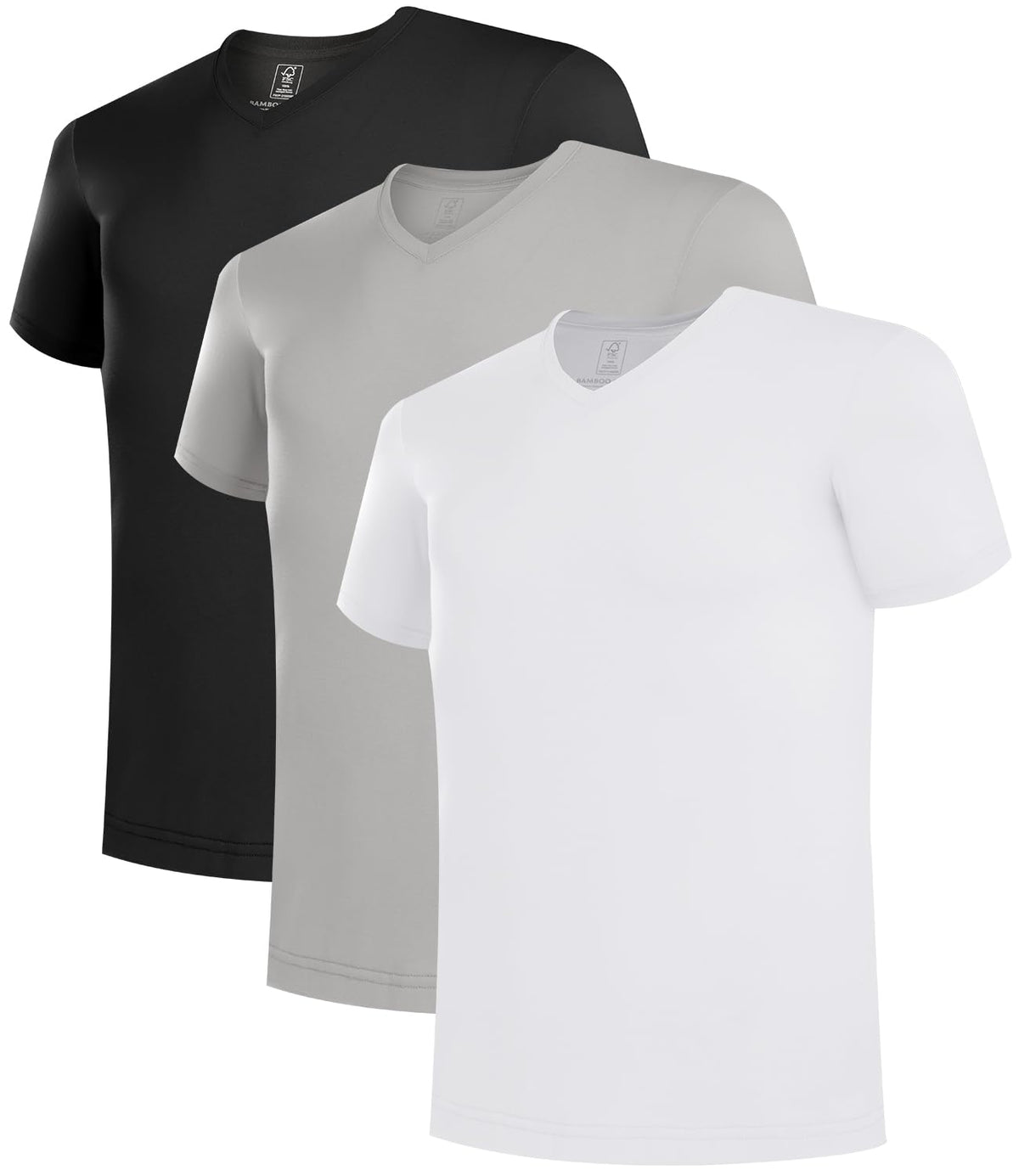 BAMBOO COOL Men's V Neck Undershirts 3 Pack Soft Breathable Slim Fit Tees