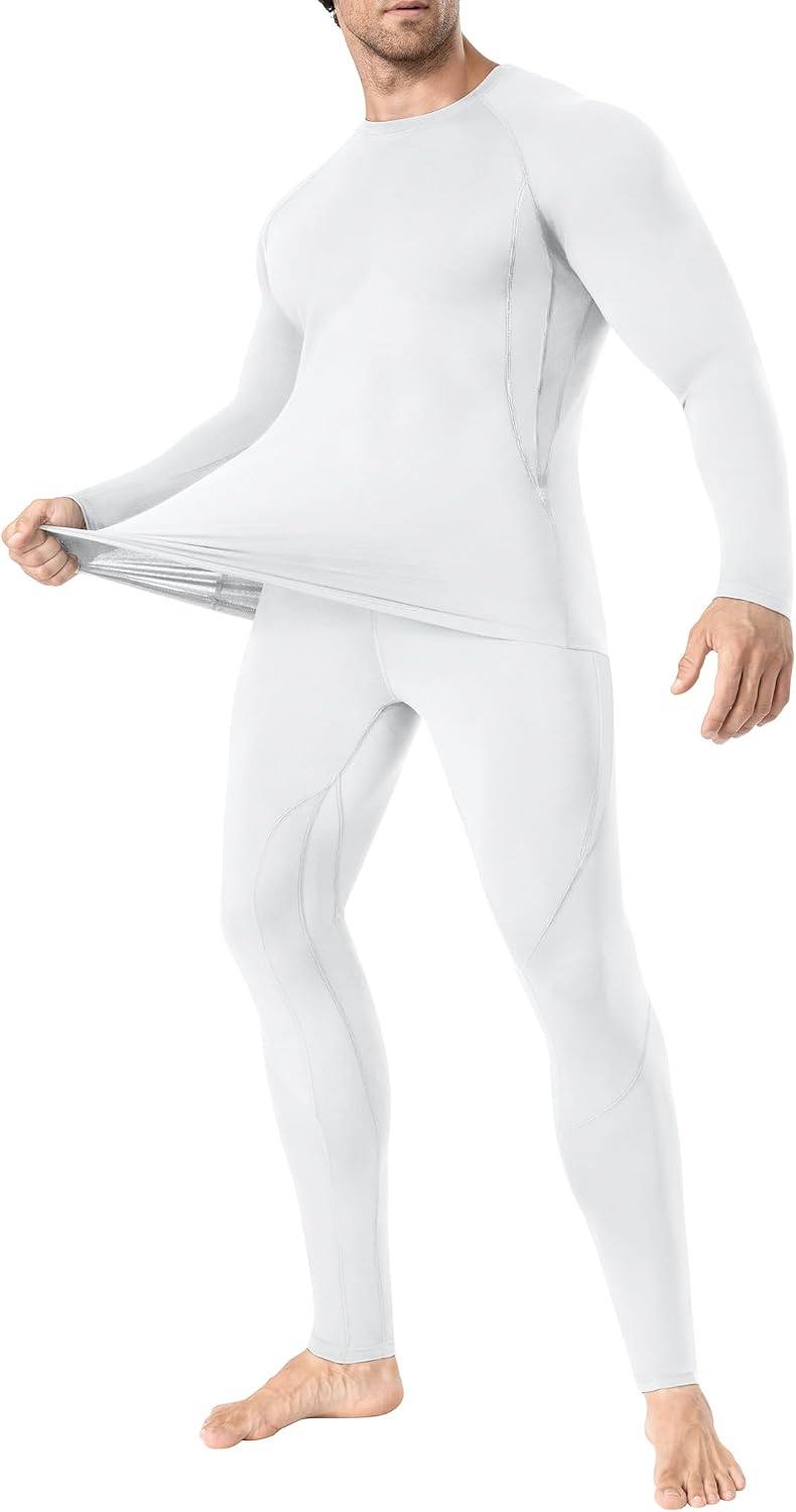 KLVEE Thermal Underwear for Men Base Layer White