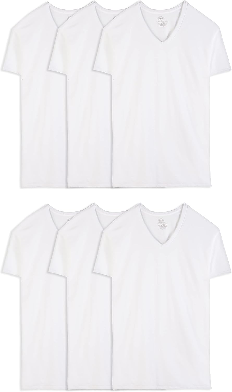 Fruit of The Loom Men's V-Neck Undershirts, Moisture Wicking & Tag Free, Also Available in Tall Sizes