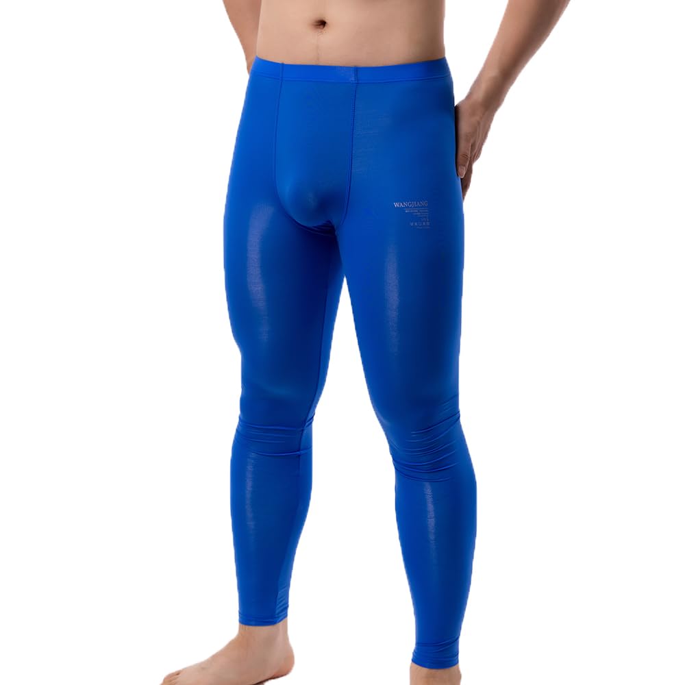 Men's Ice Silk Sheer Leggings Pants Underwear Bottoms Low Rise Elastic Trousers Long Johns