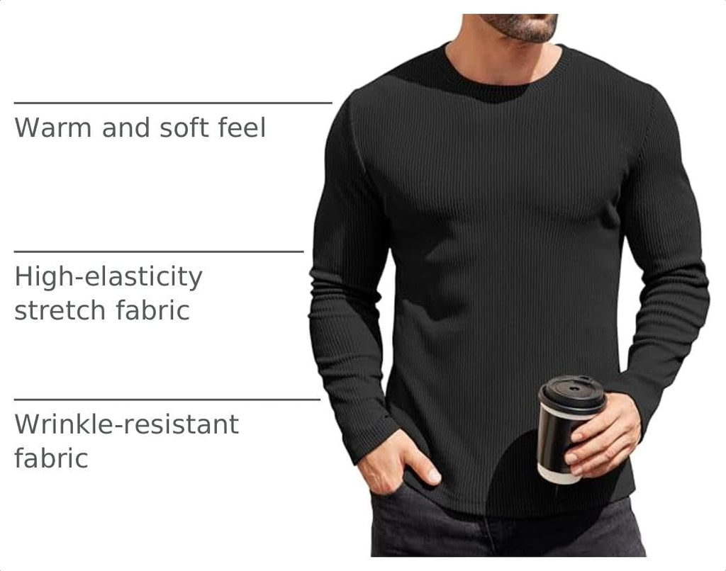 COOFANDY Mens Long Sleeve Shirts Thermal T-Shirt Slim Fit Crewneck Sweater Knitted Pullover Shirt