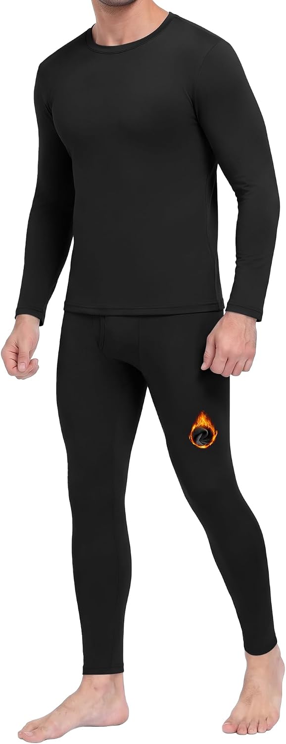 Thermal Underwear for Men - Fleece Lined Base Layer Long Johns Set