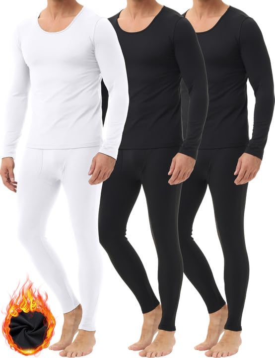 Winvote 3 Pack Thermal Underwear for Men Long Johns Fleece Lined Soft and Warm Set Base Layer for Cold Weather