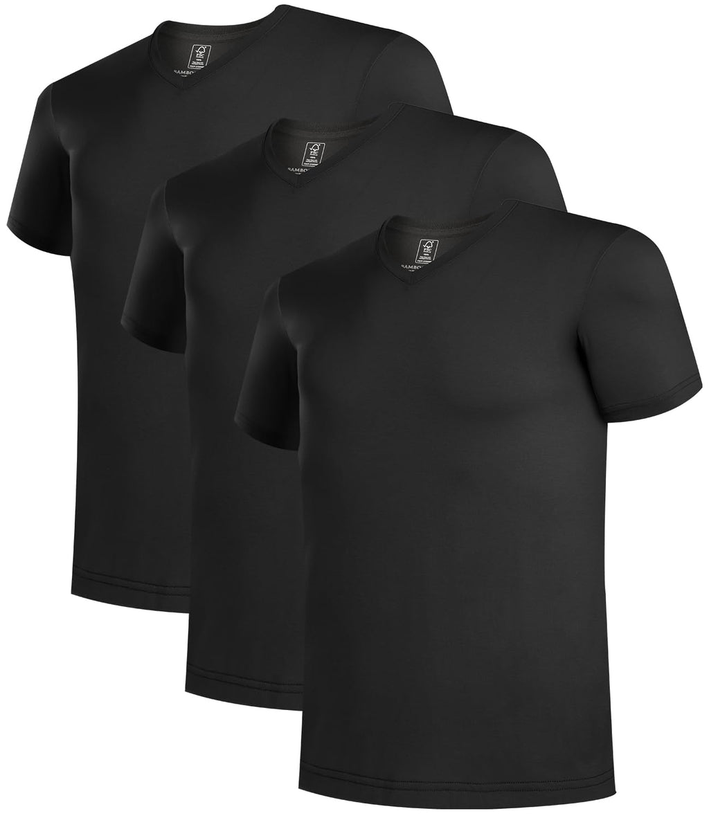 BAMBOO COOL Men's V Neck Undershirts 3 Pack Soft Breathable Slim Fit Tees