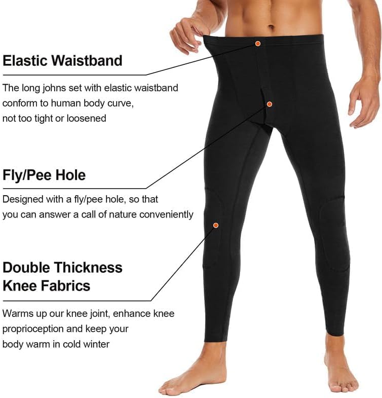 SIMIYA 2 Packs Mens Long Johns, Thermal Underwear for Men Soft Base Layer Mens Thermal Pants for Cold Weather