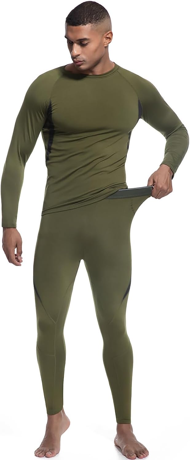 Thermal Underwear for Men Long Johns Top and Bottom Set Fleece Lined Base Layer Hunting Clothes for Cold Weather