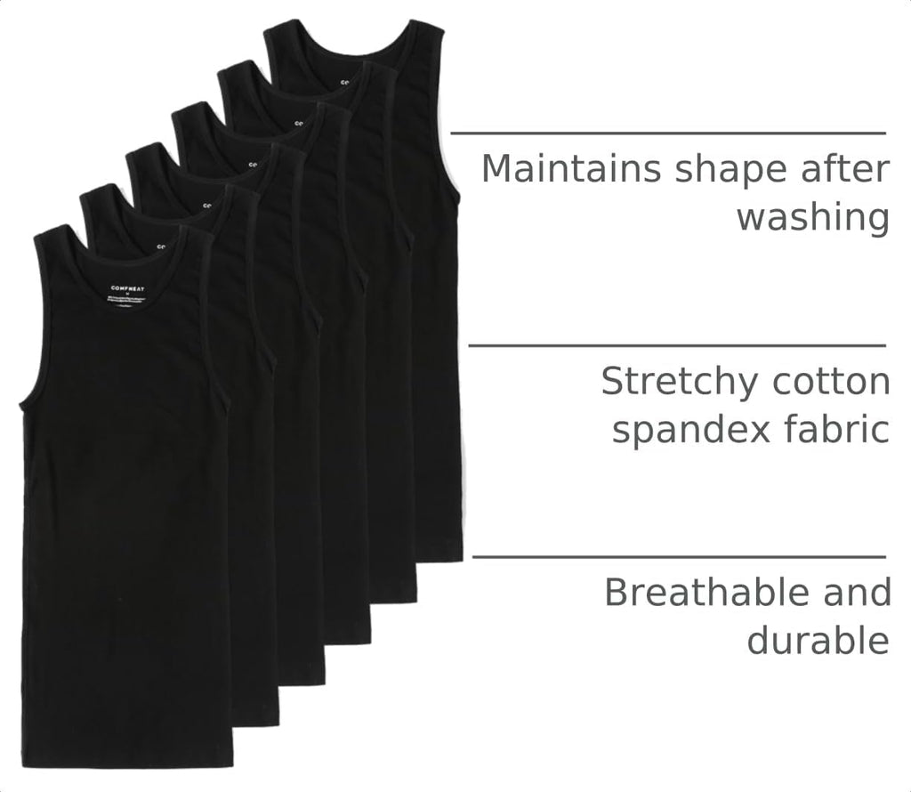 Comfneat Men's 6-Pack Tight Fit Tank Tops Stretchy Cotton Undershirts