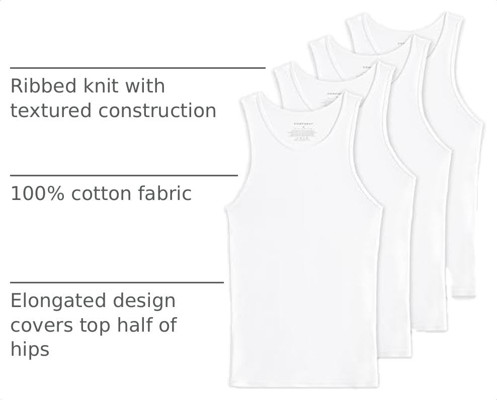 Comfneat Men's 4-Pack Big & Tall Ribbed Tank Tops 100% Cotton Undershirts